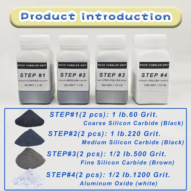 Azefun 8 LB Rock Tumbler Grit and Polish Kit and Ceramic Tumbling Filler Media, Coarse/Medium/Pre-Polished/Final Polish, Silicon Carbide Grit, Ideal for Any Rock Tumbler & Stone Polisher - Image 3